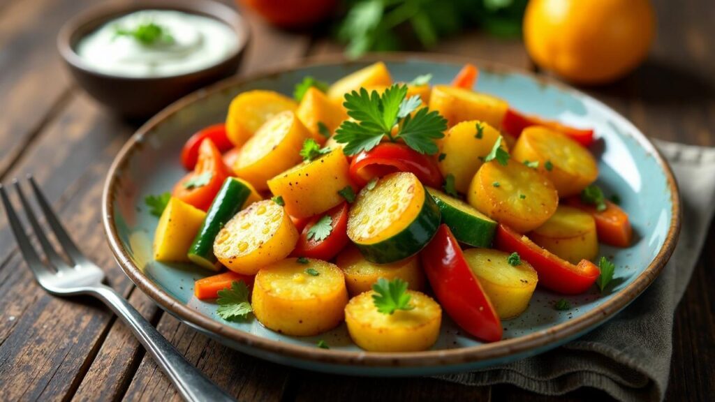 Bratkartoffeln Mit Gemüse Und Fleisch