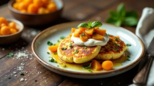Kartoffelpuffer mit Aprikosen und Ricotta