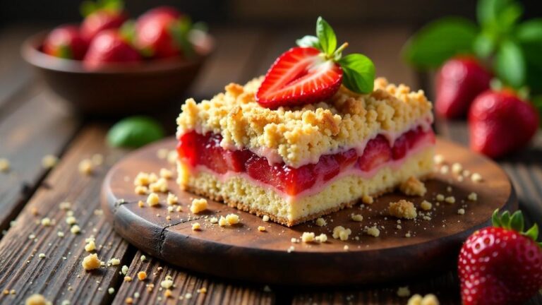 erdbeeren küche zutat druck, obst küche dekor,... Schlesischer Streuselkuchen mit Erdbeeren und Basilikum [CreaTable ...