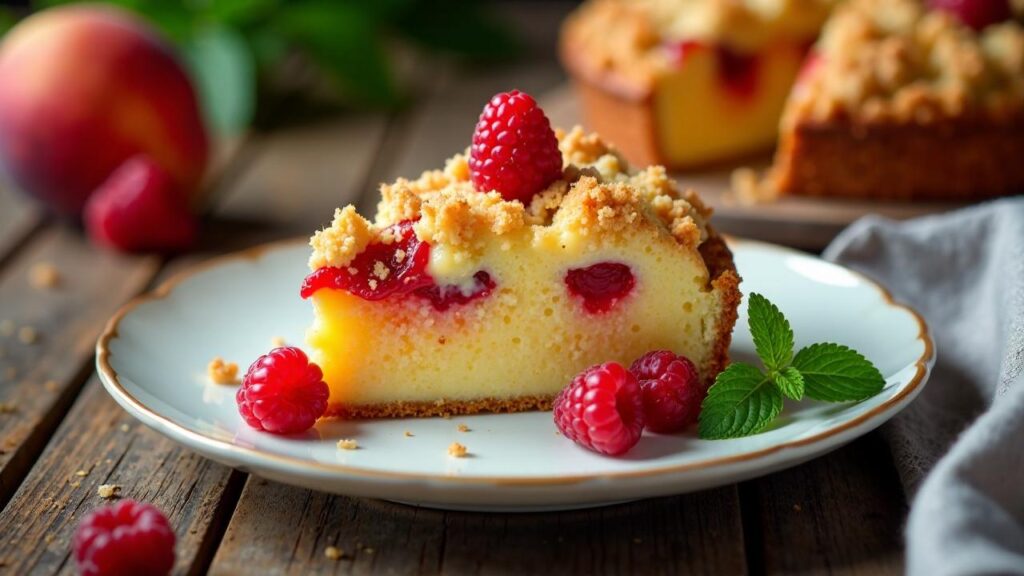 Schlesischer Streuselkuchen mit Nektarinen und Himbeeren [CreaTable ...