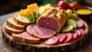 Zünftige Leberkäse-Brotzeitplatte